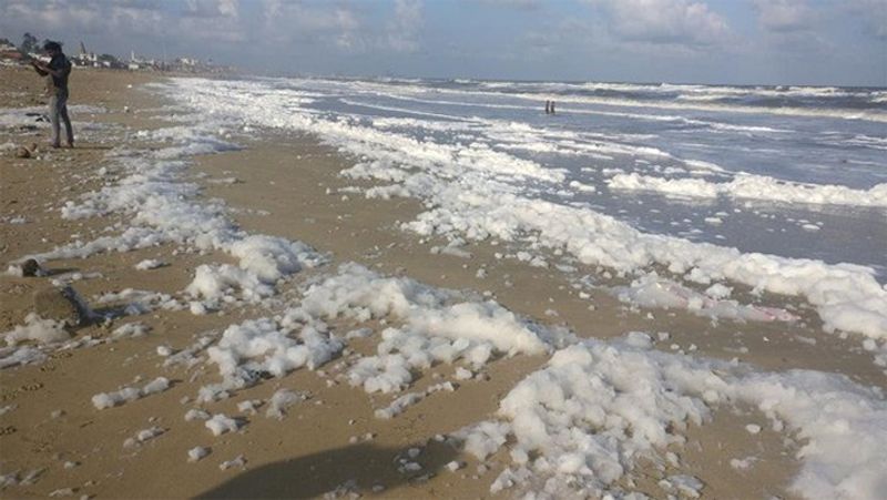 Don't be surprised, this is not Kashmir, it is Marina Beach, where the sea is spewing poisonous foam.