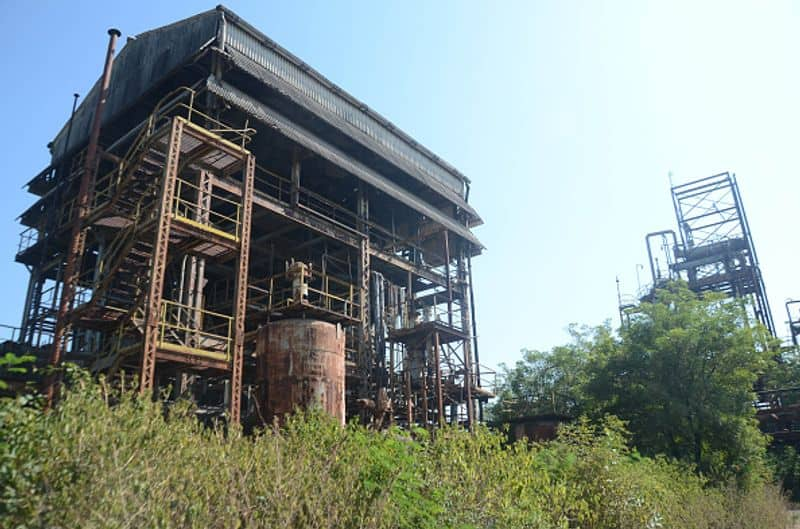 This is the picture of rusting tanks inside the now derelict Union Carbide factory compound. The toxic gas leak couldn't be controlled and spread for 72 hours after the breakout of the disaster.