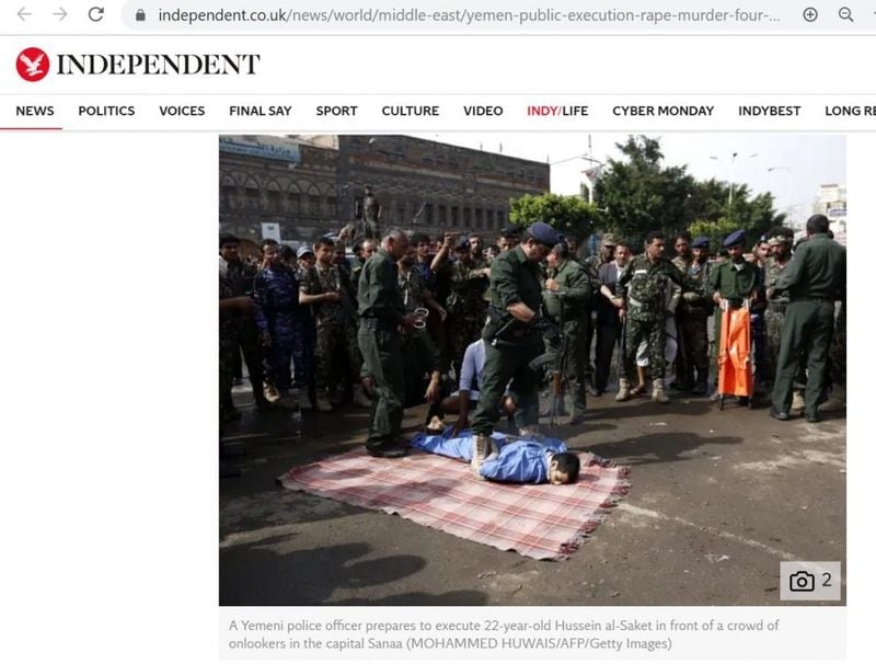 rapist and murderer of 5 yr shot in public execution in yemen shared as Dubai false info