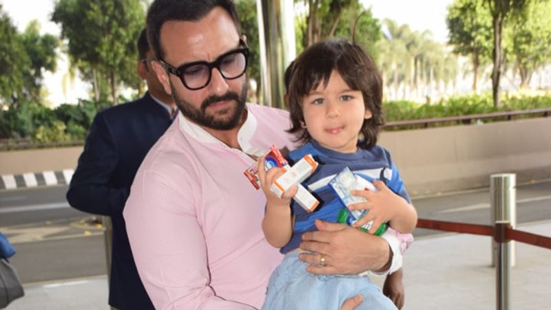 saif ali khan with son taimur ali khan spotted at airport