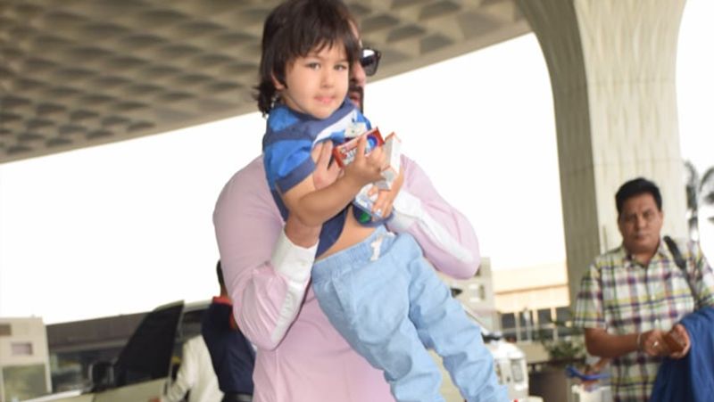 saif ali khan with son taimur ali khan spotted at airport