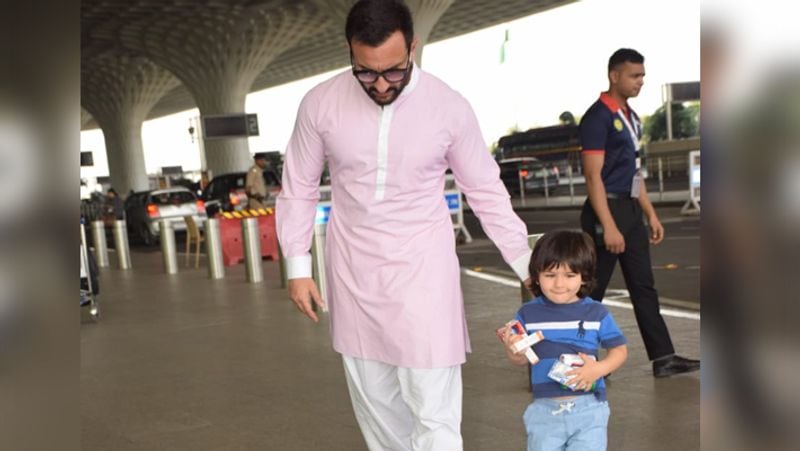saif ali khan with son taimur ali khan spotted at airport