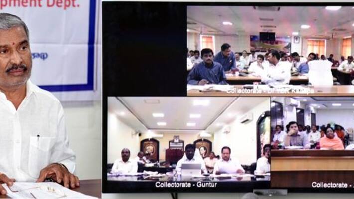 ap Panchayati Raj Minister Ramachandra Reddy video conference with collectors ap Panchayati Raj Minister Ramachandra Reddy video conference with collectors