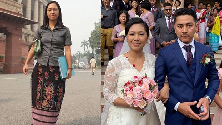 Agatha Sangma MP from Tura Meghalaya leaves honeymoon and reaches Parliament with husband kpn Agatha Sangma MP from Tura Meghalaya leaves honeymoon and reaches Parliament with husband kpn