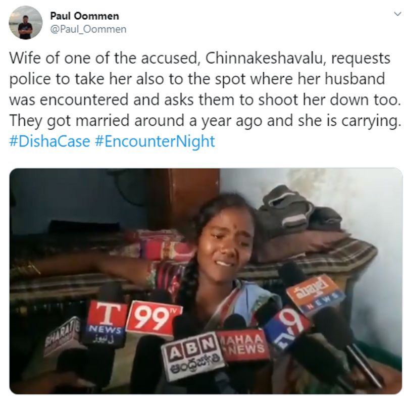 Wife of one of the accused Chinnakeshavalu requests police to take her also to the encounter spot and shoot her down too kpt