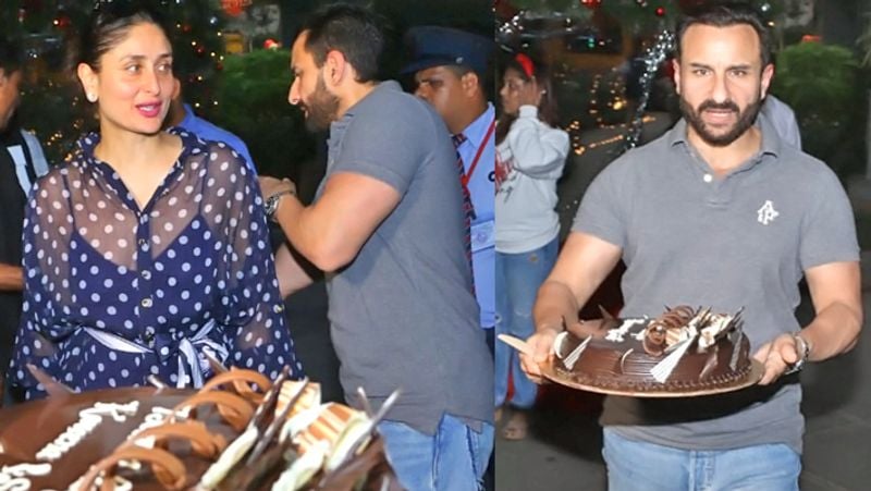 Kareena and Saif with Taimur Birthday Cake for media KPG