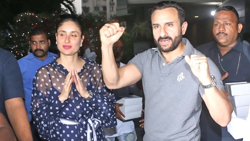 Kareena and Saif with Taimur Birthday Cake for media KPG