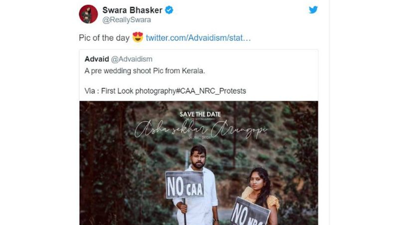 Kerala couple unique pre wedding photoshoot against CAA and NRC KPP