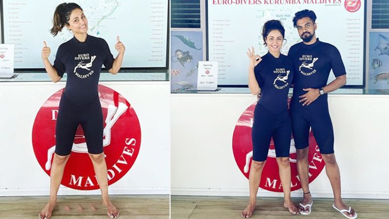 Tv Actress Hina khan Shared latest photos while Diving with Boyfriend rocky jaiswal in maldives KPY