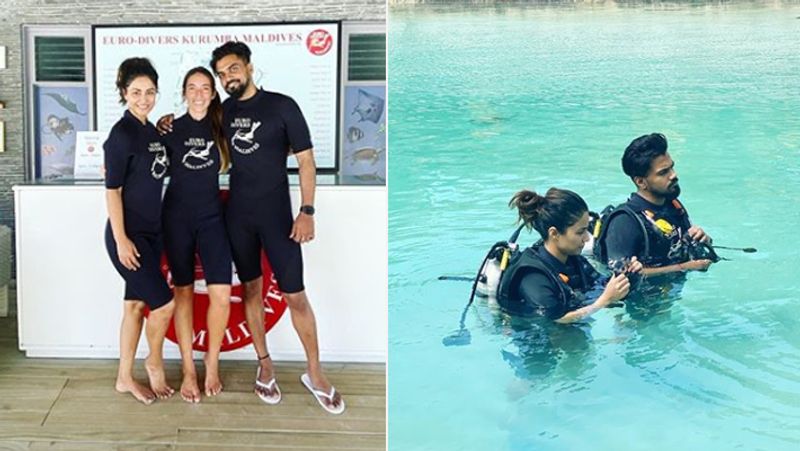 Tv Actress Hina khan Shared latest photos while Diving with Boyfriend rocky jaiswal in maldives KPY