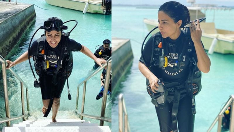 Tv Actress Hina khan Shared latest photos while Diving with Boyfriend rocky jaiswal in maldives KPY