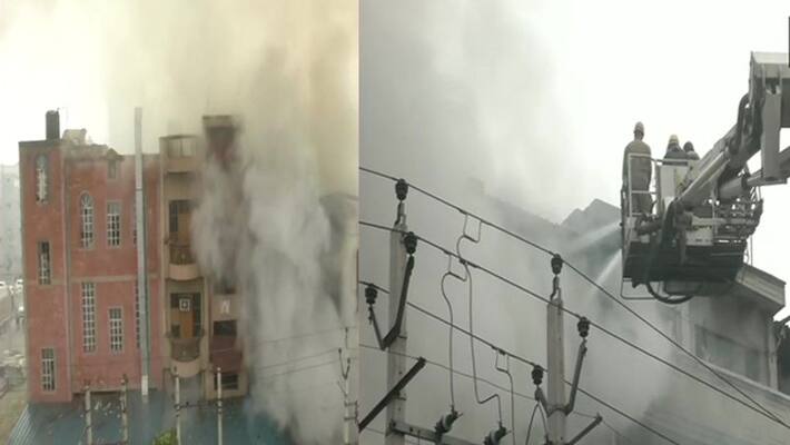 Delhi Fire fighting operations underway at a shoe factory in Narela Industrial kpt Delhi Fire fighting operations underway at a shoe factory in Narela Industrial kpt