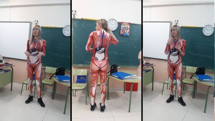 teacher using new Technic's for teaching for student's for easy learning the subject in Spain school teacher using new Technic's for teaching for student's for easy learning the subject in Spain school