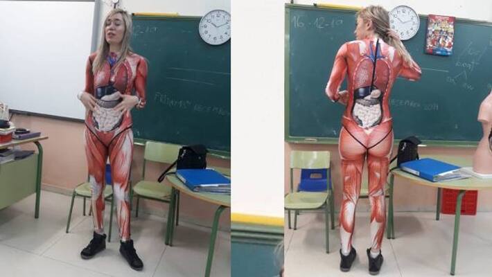 School Teacher Wears Anatomy Bodysuit to teach biology School Teacher Wears Anatomy Bodysuit to teach biology
