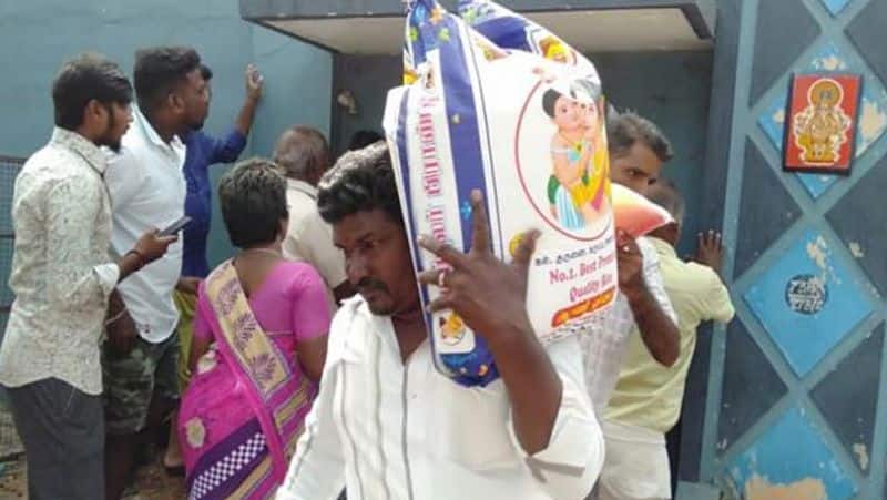 local body election... aiadmk candidates 25 kg rice packets distributed
