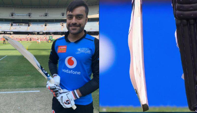 rashid khan used different design of bat leaves shocking cricket australia and fans