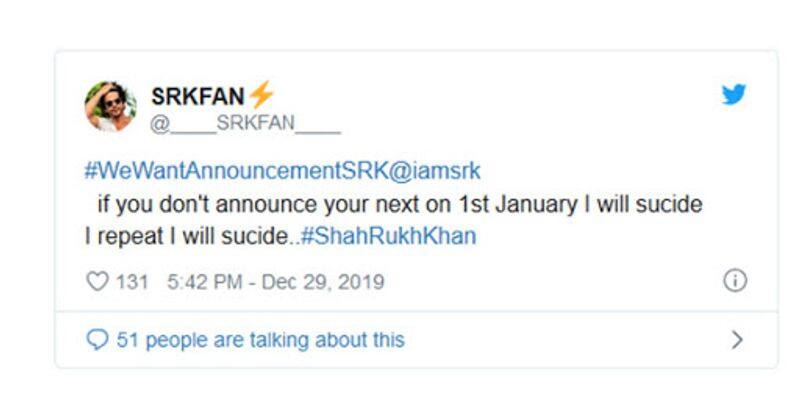 Shah Rukh Khan's fan threatens to commit SUICIDE