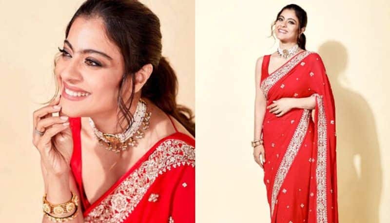 Kajol looks like a new bride in red sari