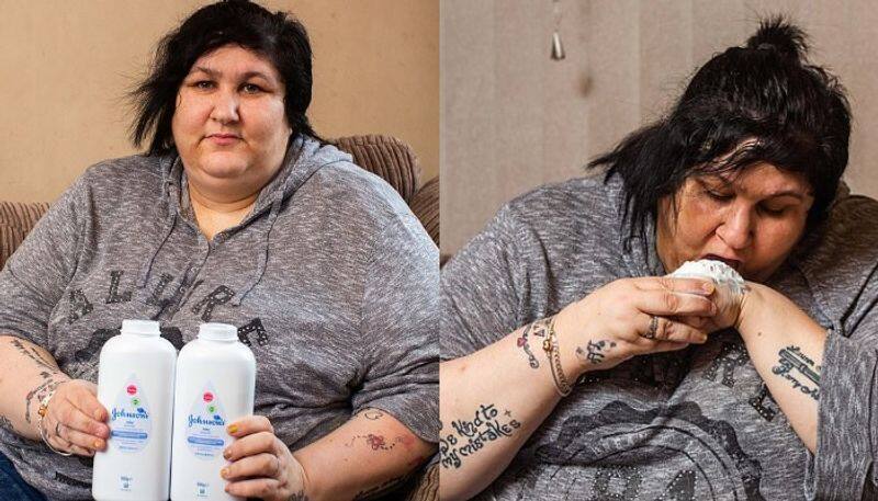 woman who is addicted to eating talcum powder