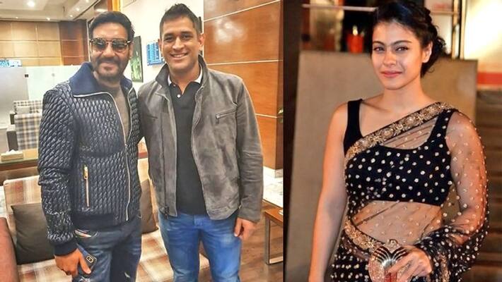 MS Dhoni Poses with Bollywood actor ajay devgn MS Dhoni Poses with Bollywood actor ajay devgn