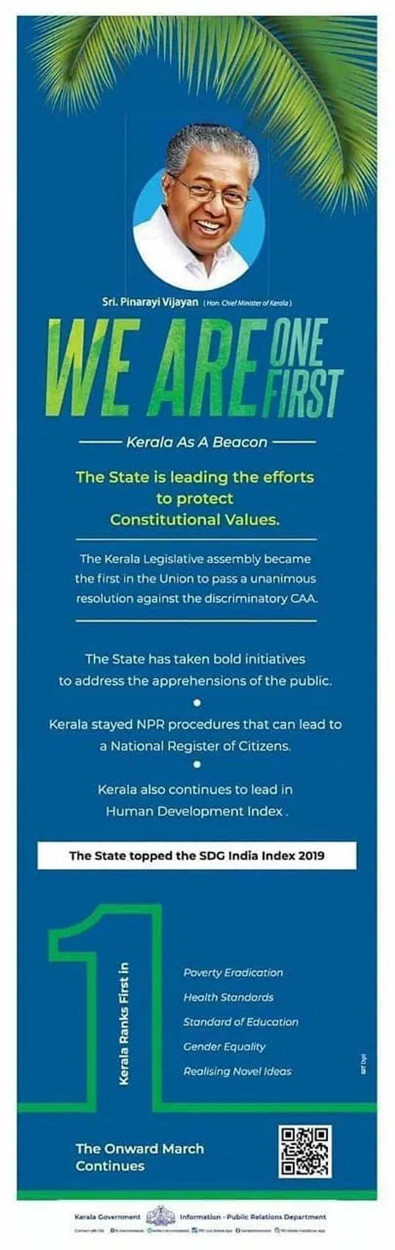 kerala govt advertisements in national medias against citizenship amendment act