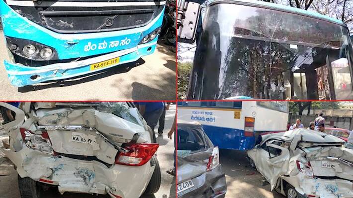 BMTC Bus rams into several vehicles injuring 2 in a serial accident in Jayanagar BMTC Bus rams into several vehicles injuring 2 in a serial accident in Jayanagar