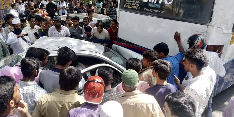 BMTC Bus rams into several vehicles injuring 2 in a serial accident in Jayanagar