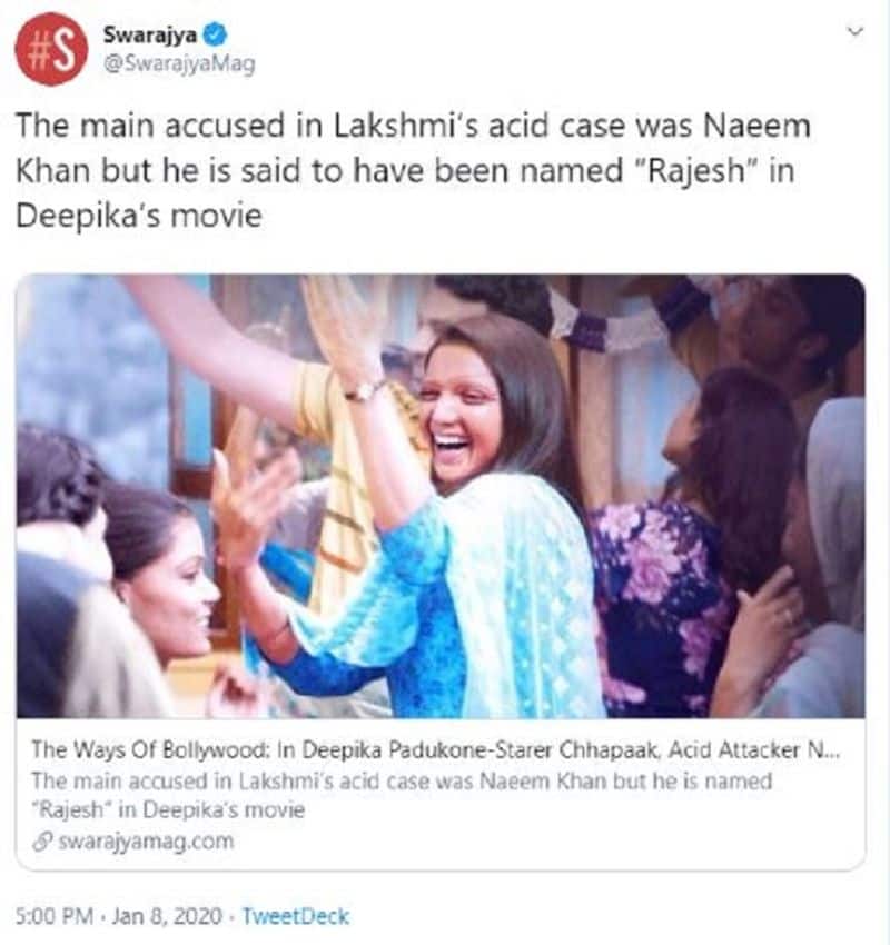 Fact check of Chhapaak portray acid attack convict as a Hindu named Rajesh