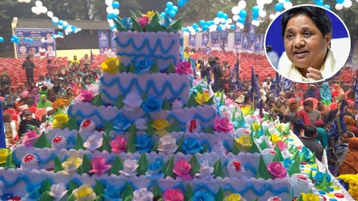 bsp worker cut 64 kg cake on mayawati birthday KPU bsp worker cut 64 kg cake on mayawati birthday KPU