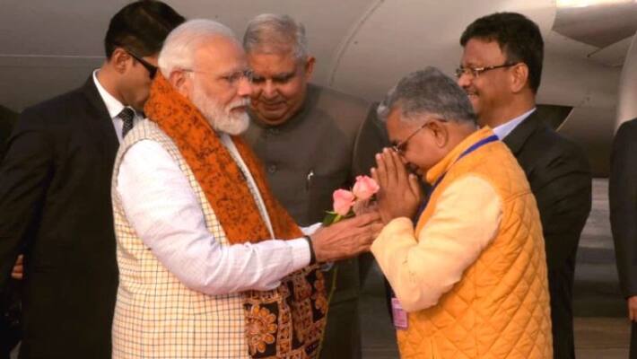 Narendra Modi meets bengal bjp state president Dilip Ghosh Narendra Modi meets bengal bjp state president Dilip Ghosh