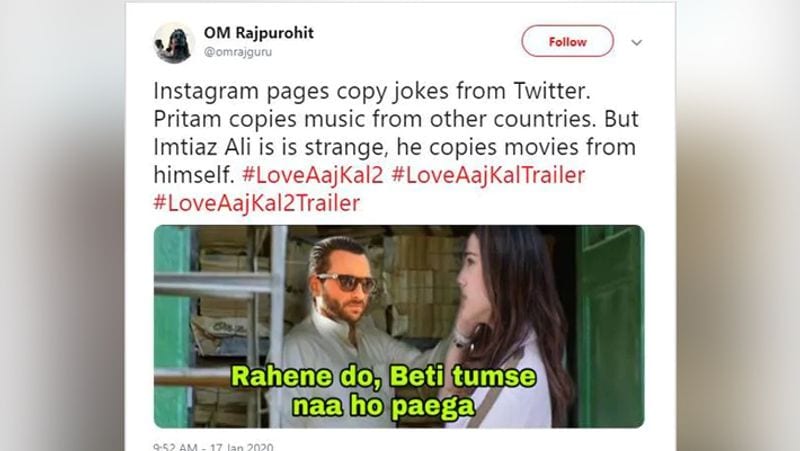 Love Aajkal 2 trailor twitter users makes fun by memes of sara ali khan and kartik aaryan trailor also KPY