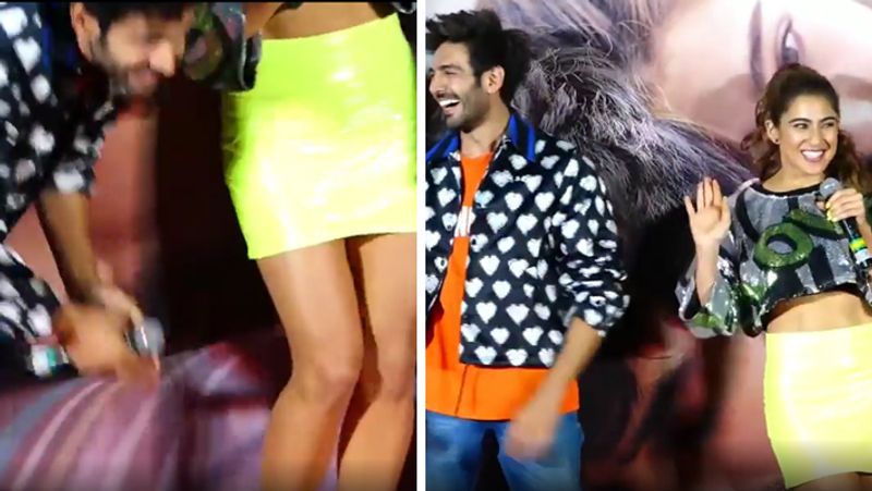 Kartik aaryan touch Sara ali khan feet in love aajkal 2 trailor launching Event here is the reactions KPY