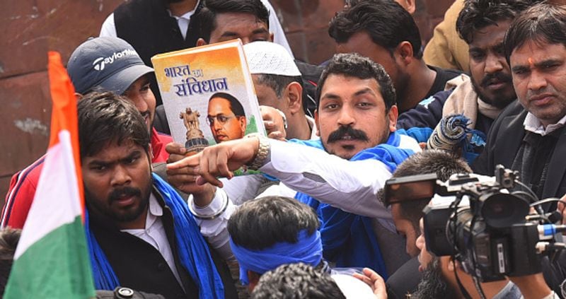 bhim army chief chandrashekhar azad joins people at a protest against citizenship amendment act
