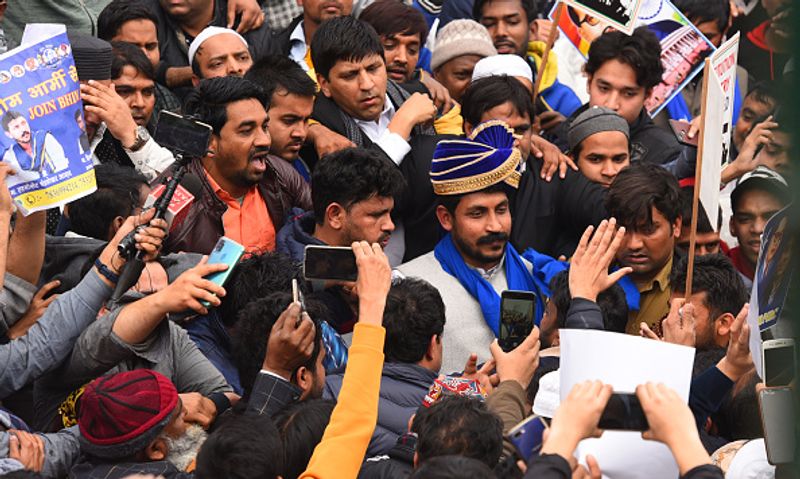 bhim army chief chandrashekhar azad joins people at a protest against citizenship amendment act