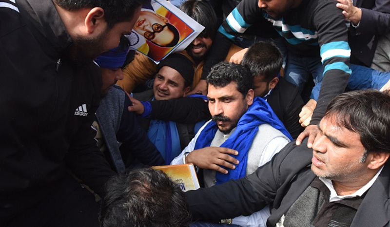 bhim army chief chandrashekhar azad joins people at a protest against citizenship amendment act