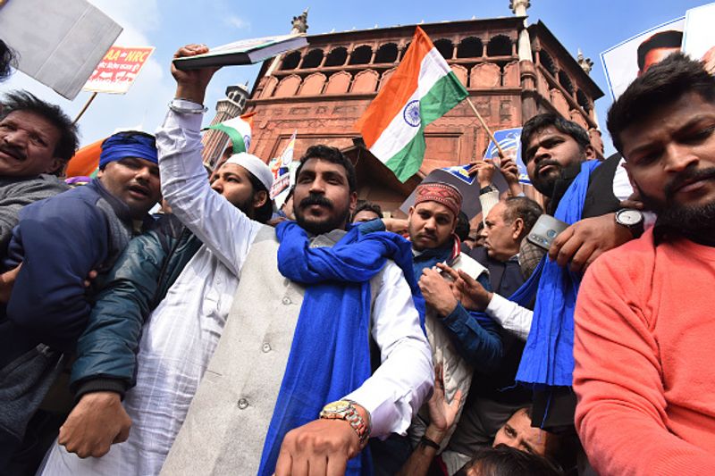bhim army chief chandrashekhar azad joins people at a protest against citizenship amendment act