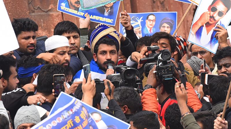 bhim army chief chandrashekhar azad joins people at a protest against citizenship amendment act