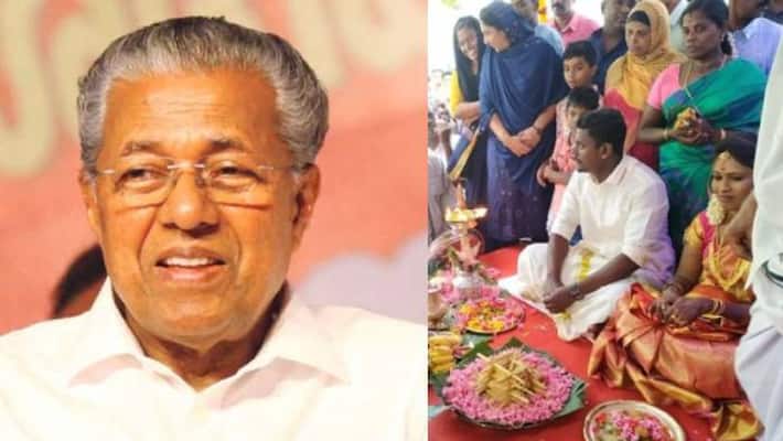 Chief minister Pinarayi Vijayan conveys his wishes to newly wed couple in Cheranalloor Chief minister Pinarayi Vijayan conveys his wishes to newly wed couple in Cheranalloor
