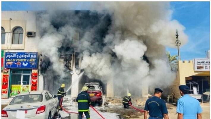 Firefighters doused a blaze at a commercial centre in Oman Firefighters doused a blaze at a commercial centre in Oman