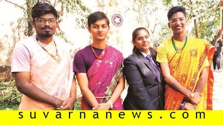 Three boys at Pune subverted the gender norms by wearing saree Three boys at Pune subverted the gender norms by wearing saree