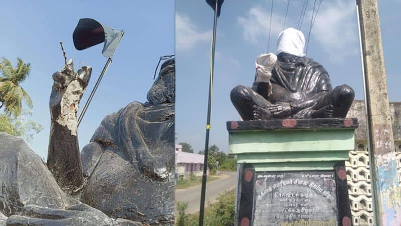 again Periyar statue desecrated,garland of shoes