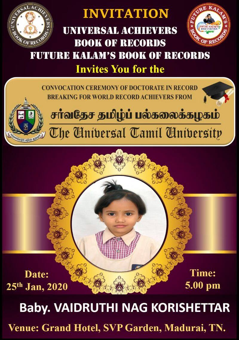 Seven Year old Vaidruthu nag korishetter awarded an doctorate