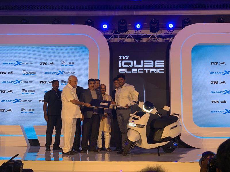 CM B S Yediyurappa transport minister Nitin gadkari inaugurated TVS iQube Electric scooter