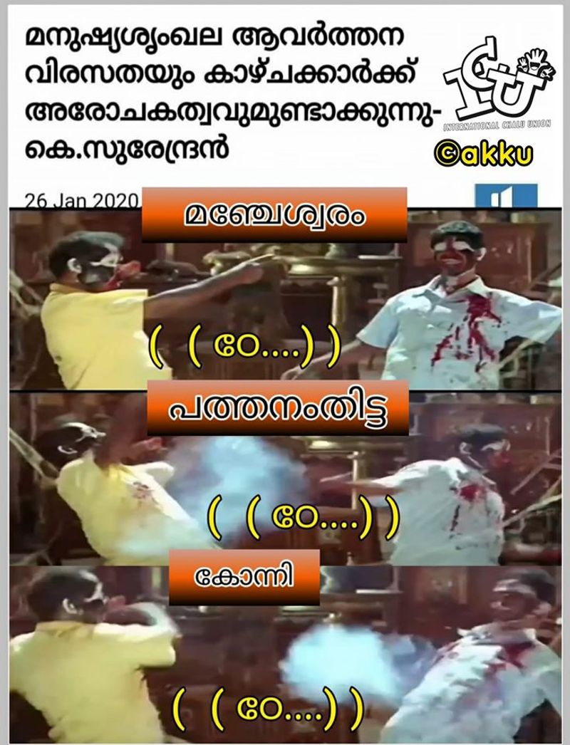 troll against k surendran facebook post on kerala human chain protest constitution