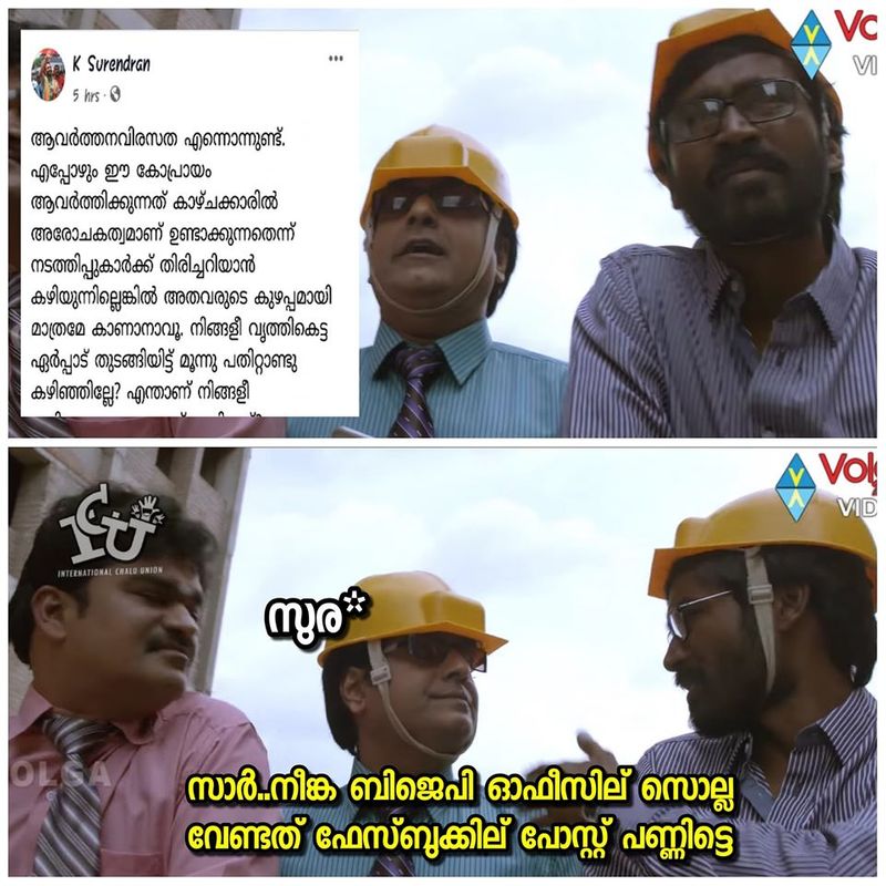 troll against k surendran facebook post on kerala human chain protest constitution