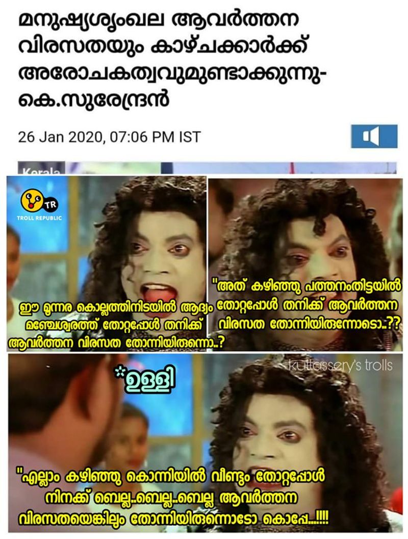 troll against k surendran facebook post on kerala human chain protest constitution