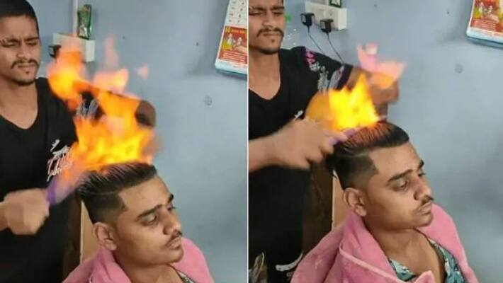 BARBeR CUTTING HAIR BY USING FIRE VIRAL VIDEO BARBeR CUTTING HAIR BY USING FIRE VIRAL VIDEO