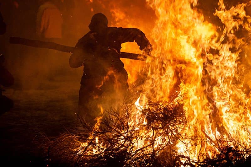 Horses leap through flames in Spain