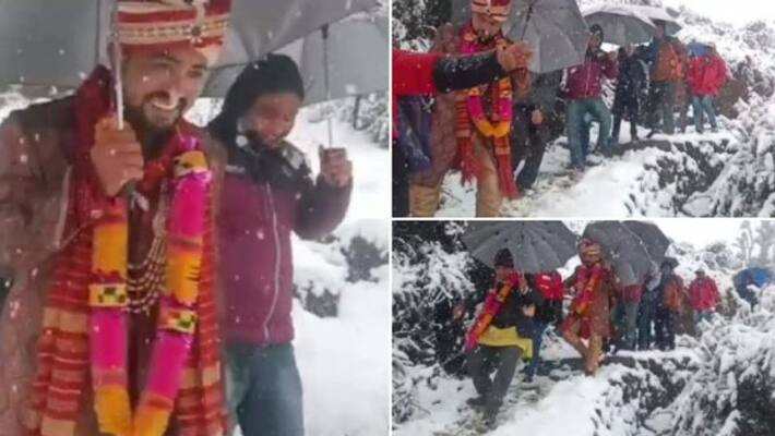 groom forced to trek to wedding as snow closes road in uttarakhand groom forced to trek to wedding as snow closes road in uttarakhand