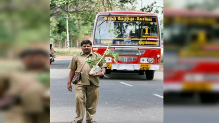 Bus Conductor Yoganathan has planted more than 5 lakh trees in 32 districts in Tamil Nadu Bus Conductor Yoganathan has planted more than 5 lakh trees in 32 districts in Tamil Nadu